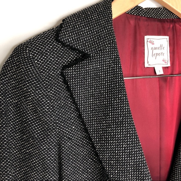 Nanette Lepore Black Tweed Jacket Skirt Suit Set size 2 - Picture 6 of 16